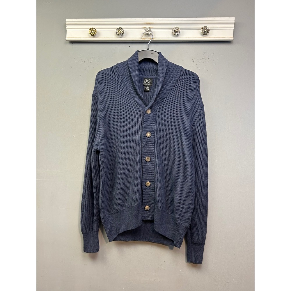 Jos. A. Bank Cardigan Mens XL Blue Executive Collection Shawl Elbow Patch Cotton